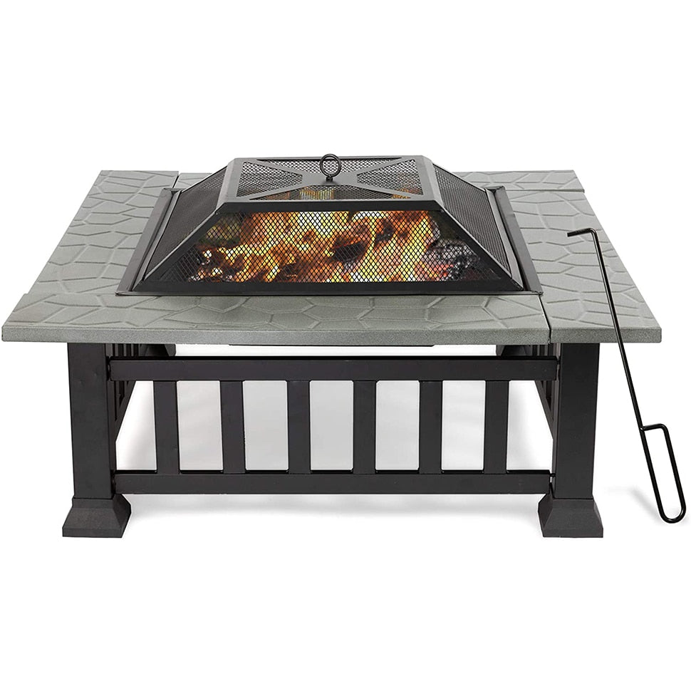 Outdoor Square Fire Pit 4 in 1 Patio Fire Pit with Spark Screen Cover - TrendzPeak