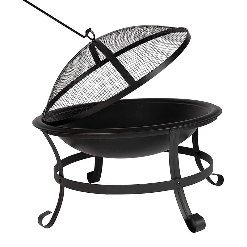 Outdoor Fire Pit Wood Burning BBQ Round Bowl With Screen Cover - TrendzPeak