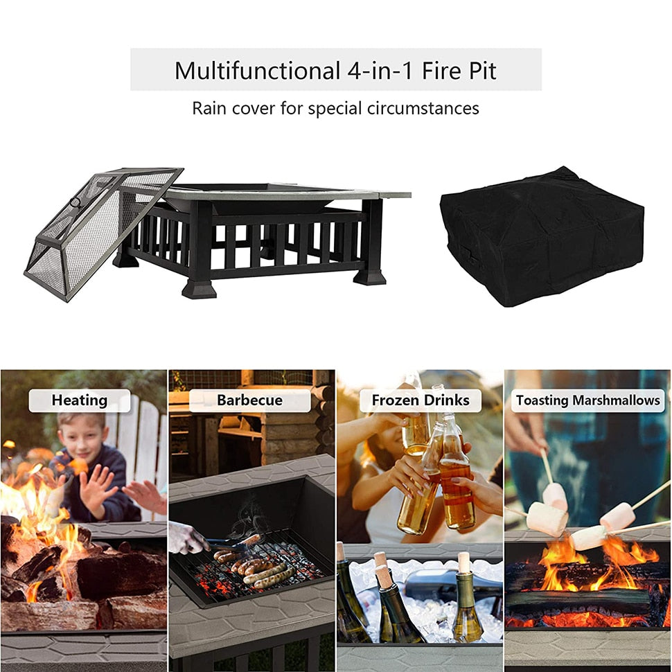 Outdoor Square Fire Pit 4 in 1 Patio Fire Pit with Spark Screen Cover - TrendzPeak